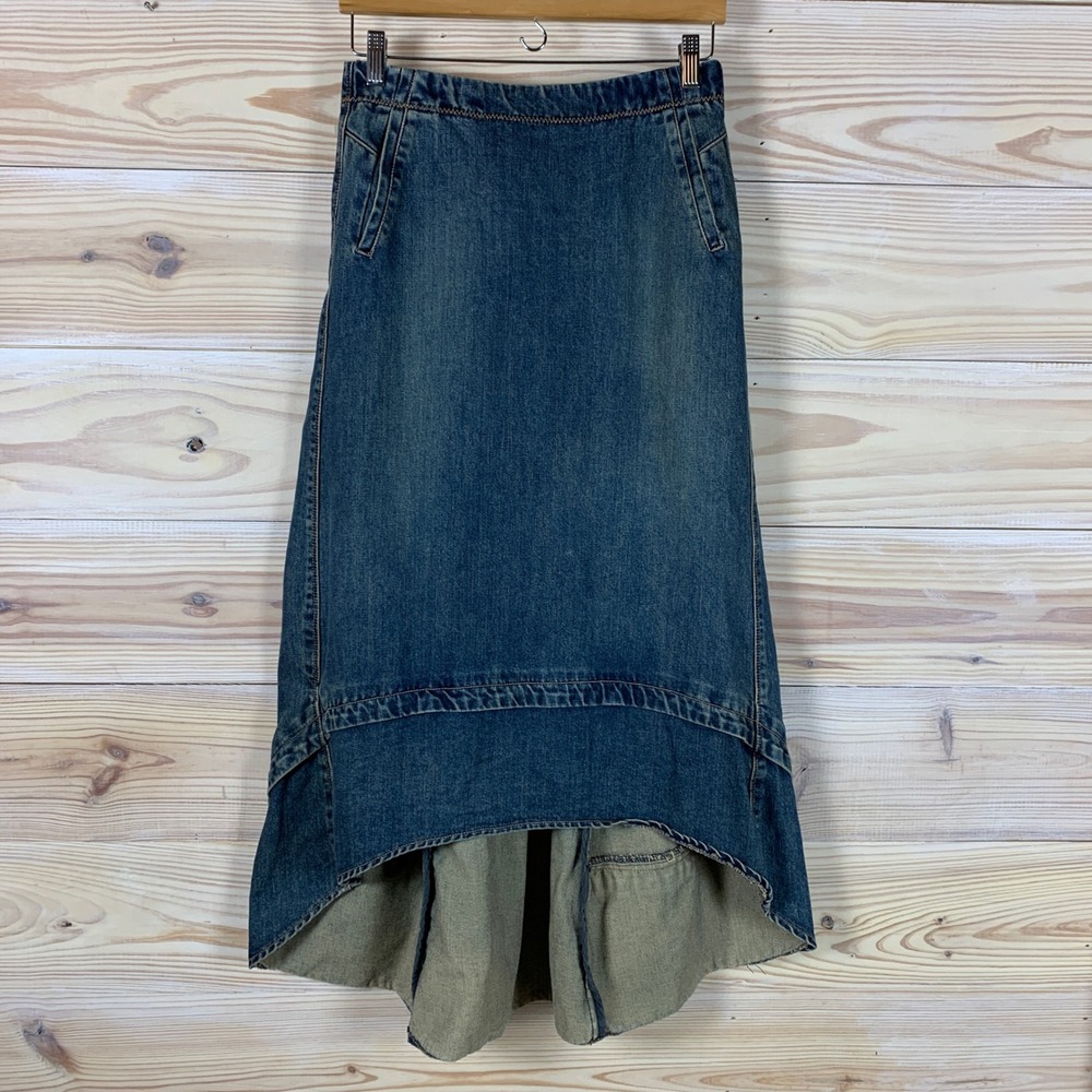 Gap Denim Skirt Vtg Y2K Womens 6 Blue High Low Wrap Back Tie Maxi Boho Hong Kong